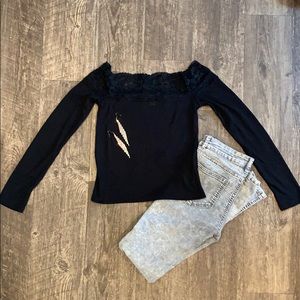 Black Lace Off the Shoulder Top